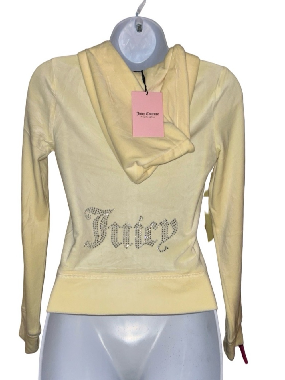 JUICY COUTURE SOFT YELLOW
OG BLING RHINESTONE VELOUR TRACKSUIT HOODIE XS NWT